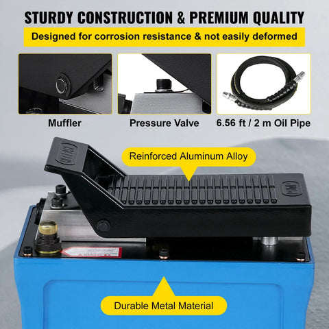 Blue Mophorn air hydraulic pump with 10000 PSI, foot pedal actuation, 1/2 gal reservoir, 6.56 ft hose