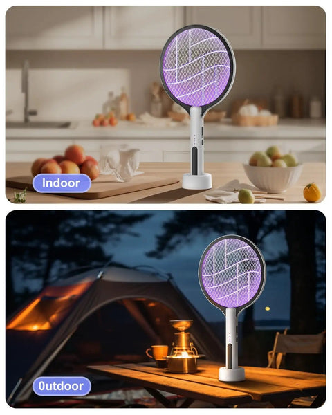 Dual Mode Electric Fly Swatter 4500V Bug Zapper Racket 2 In 1 Handheld Purple Light Mosquito Killer Rechargeable with 3 Layer Safety indoors and outdoors