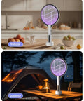 Powerful 4500V Fly Zapper Racket 2 In 1 Handheld Bug Zapper And Purple Mosquito Killer in indoor kitchen and outdoor camping.