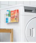 Clear Plastic Wall Mount Organizer For Kitchen Bathroom Office Garage And Craft Room Versatile Wall Mounted Storage Box To Hold Spices Meds Gadgets Toiletries And Small Items Keeps Your Pad Tidy Three Point Five By Eleven By Six Point Five Inches holding cleaning products on washing machine