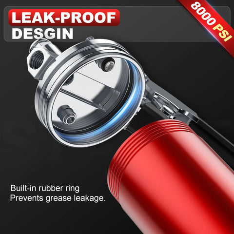 Fantictas grease gun kit with pistol-grip chrome head and red canister, 8000 PSI