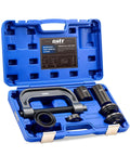 Open case displaying Beefy Ball Joint Press Kit With U Joint Removal Tool And 4x4 Adapters For Most 2WD And 4WD Cars And Light Trucks