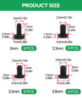 Diagram of Four Sizes T Shaped Silicone Plugs 3.0 MM, 3.3 MM, 3.5 MM And 3.8 MM 0.125 Inch Soft Flexible Rubber Stopper End Caps
