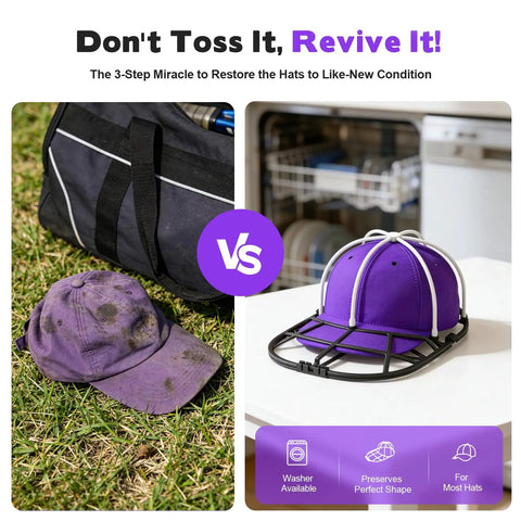 Hat Washer Cage For Washing Machines And Dishwashers, Baseball Cap Cleaner Rack comparison with clean and dirty hat