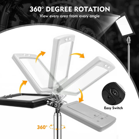 360 degree rotating LED head of Extendable 12 To 35 Inch Inspection Mirror With 360 Degree Rotating LED Head, Telescoping Mirror