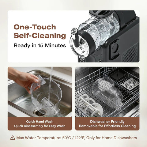 One-Touch Self-Cleaning feature of the Smooth Operator Home Slushie And Soft Serve Ice Cream Maker for easy maintenance.