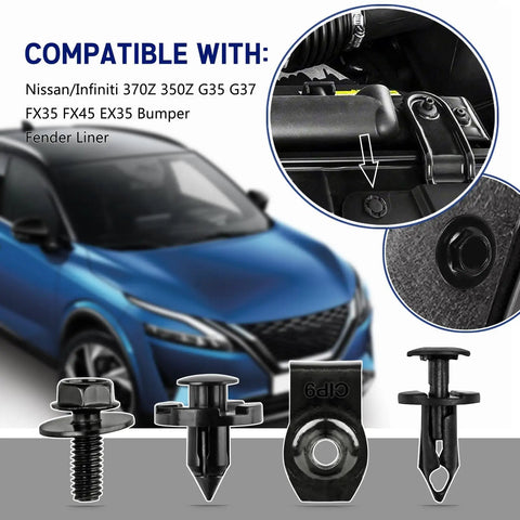 Image of 60 Piece Universal Engine Under Cover Splash Shield Fastener Kit with bolts and clips for Nissan Infiniti 370Z 350Z.