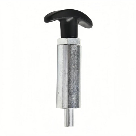Badass Heavy Duty Steel Spring Loaded Pull Pin With Round Nut Handle Industrial Pop Pin Shank for tire carriers, silver finish.