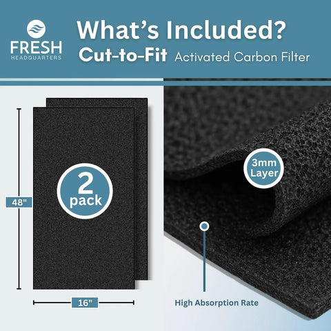 Breathe Easy Activated Carbon Air Filter Pads Cut To Fit Any Vent Charcoal Filter Sheets 2 Pack 48x16 inches