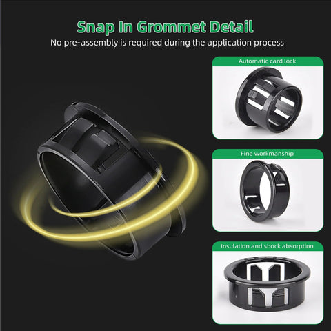 Snap-In Knockout Bushing Grommets 1/2 Inch Black Nylon Plastic Cable Hole Grommets for Wiring and Electrical Installations details