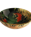 Koi And Lily Pond Glass Vessel Sink With Tempered Glass, 16.5 Inch Diameter By 5.75 Inch High, showcasing vibrant koi design