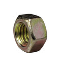 Close-up of Grade 8 Fine Thread Hex Nut 3/4-16 Inch, Yellow Zinc Finish, 5 Pack Steel Fasteners for automotive, farm, and home use.