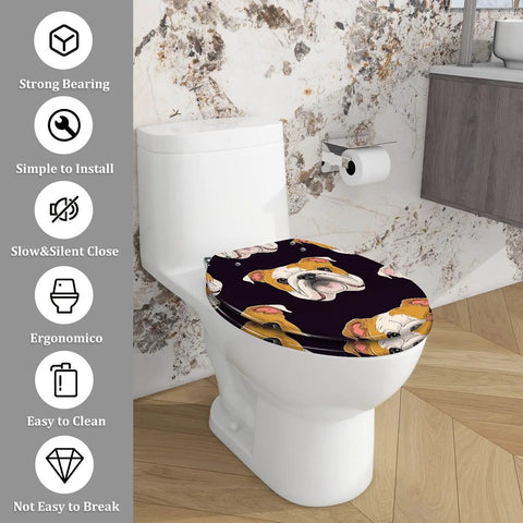 Toilet Seat Elongated Resin for Bathroom featuring a fun dog design, fitting standard elongated toilets.