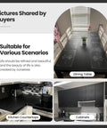 Dining table, kitchen countertops, and cabinets covered with 24 Inch By 196 Inch Black Wood Peel And Stick Wallpaper for Furniture.