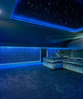 Home theater with Next-Level Bluetooth 20W Dual-Port Fiber Optic Star Ceiling Kit With 860 Fiber Strands 13.1Ft Each RGBW Lights