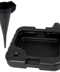 Black Big Fifteen Point Five Quart Oil Drain Pan with Easy Pour Spout and 18 Inch Mechanics Funnel Kit for auto fluids