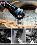 Offset Drill Extension Wrench With Four Socket Adapters And Half Inch Fixed Joint, Impact Wrench Extender in use on bolts
