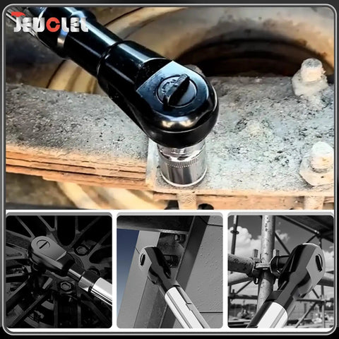 Offset Drill Extension Wrench With Four Socket Adapters And Half Inch Fixed Joint, Impact Wrench Extender in use on bolts
