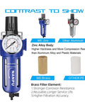Half Inch NPT Air Filter Regulator Combo With Zinc Alloy Body, Brass Element, and PSI Gauge Front View