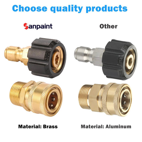 Sanpaint pressure washer quick-connect fittings kit, M22 14mm to 3/8 in, brass and aluminum connectors, 2-piece set