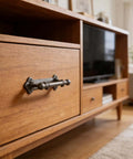Cast Iron Barn Door Handle 2 Pack Rustic Vintage Style on cabinet drawer, bronze finish, indoor use, old school charm.