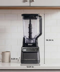 Top Shelf Professional Blender With 1200 Watt Motor And Auto Iq Technology 72 Oz Pitcher For Smoothies And Shakes Rock Solid Powerhouse That Crushes Ice Like Butter Daily on kitchen counter with dimensions.