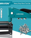 Heavy Duty Pop Rivet Gun Set With Aluminum Hand Riveter Workhorse 4 Interchangeable Heads 110 Piece Rivet Kit image