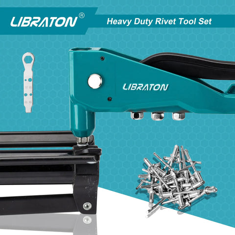 Heavy Duty Pop Rivet Gun Set With Aluminum Hand Riveter Workhorse 4 Interchangeable Heads 110 Piece Rivet Kit image