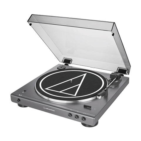 Audio-Technica at-LPGO-BT fully automatic wireless belt-drive turntable, gun-metal/black with clear dust cover