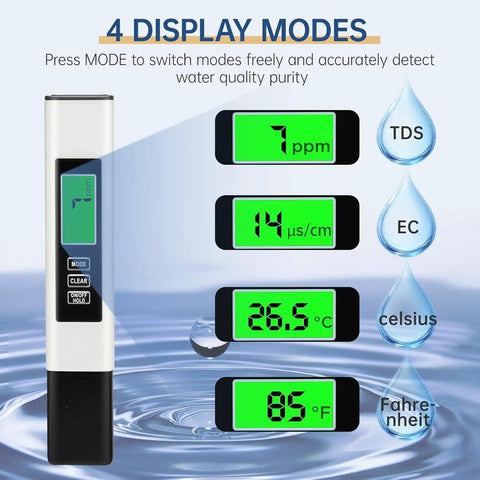 4-In-1 Digital TDS Meter With EC And Temperature Readout For Drinking Water, Aquariums, And RO-RODI Systems, 0-9999 PPM Range
