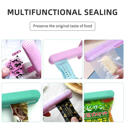 Two Pack Mini Bag Sealer Heat Seal Handheld Food Resealer For Food Storage No Fuss Portable Smart Sealer with 45 Inch Power Cable shown sealing bags