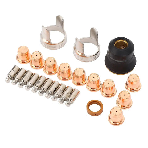 Get Your Torch Tip Kit Ready With This 24Piece Plasma Cutting Consumables Combo Featuring Easy Swap Electrodes Nozzles Caps And Standoffs Perfect For PTM60 IPT60 PT40 And IPT40 Machines To Keep Your Welding Games Fresh And Cuts Smooth: Copper nozzles, caps, and standoffs.