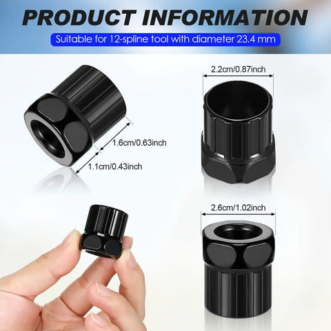 Detail of Six Piece Bike Freewheel Remover Set For Mountain Cassettes 12 Spline 22mm Lockring Tool showing dimensions and black finish.
