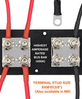 Rig Ready Beefed Up 400Amp 12 To 48Volt Tin Plated Copper Bus Bar With Eight M10 Studs, showing high amperage rated bus bar and wiring connections.