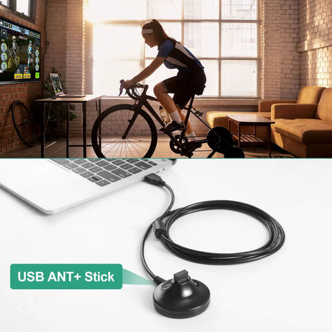 Ant Plus USB Dongle For Indoor Cycling Data Transmission Plug And Play with laptop and cyclist on trainer setup