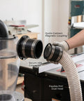 Xiuganpo 4 Inch Magnetic Dust Connector With Cuff For Shop Vac System Quick Connect Hose Fitting attached to flexible dust hose.