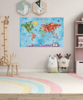 Room with World Map Cartoon Animals Canvas Banner for Classrooms and Playrooms Kid Friendly Educational Wall Decor 30 by 20 Inch