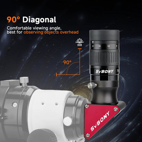 SV135 Zoom Eyepiece for 1.25 Inch Telescopes With 7 To 21mm Adjustable Focal Length and 90-degree angle illustration