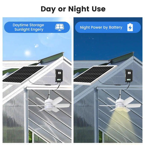 Solar Rechargeable Ceiling Fan Light With Battery Backup 20.5 Inch Outdoor Hanging Fan for day and night use