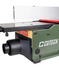 8 Inch Benchtop Jointer With Spiral Cutterhead And Teflon Coated Aluminum Tables Features side view showing motor and cutterhead.