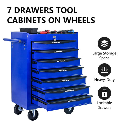 Beast Seven Drawer Rolling Tool Chest For The Garage With Ball Bearing Slides Lockable Side Handle Four Inch Casters Cold Rolled Steel