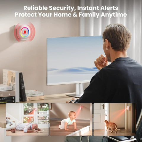 Wireless Motion Sensor Door Chime With 61 Melodies And 120dB Max Volume PIR Entry Alert With 5S Detection Interval 5 Volume Levels RGB Light Indicator Easy Install For Home Office Store Elderly And Visitors mounted on wall