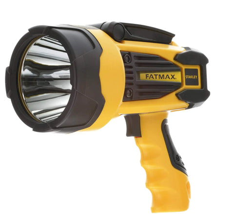Rechargeable 2200 Lumen Lithium Ion Ultra Bright LED Spotlight Flashlight With USB Power Charger, shown with trigger lock