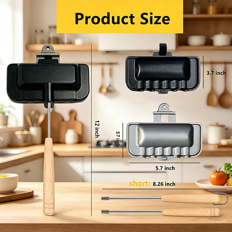 Product size details of Heavy Duty Double Sided Nonstick Sandwich Maker With Portable Aluminum Flip Pan with dimensions.