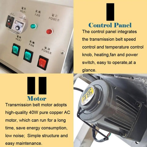 Dinenovate Automatic Heat Shrink Labeling Machine For Pvc Pp Pof Films Durable Stainless Steel Body showing control panel and motor.