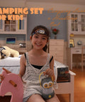 Child holding 2-In-1 Kids Owl Lantern And Headlamp Set, 360 Degree LED Night Light For Camping And Bedrooms, Pink Owl Design