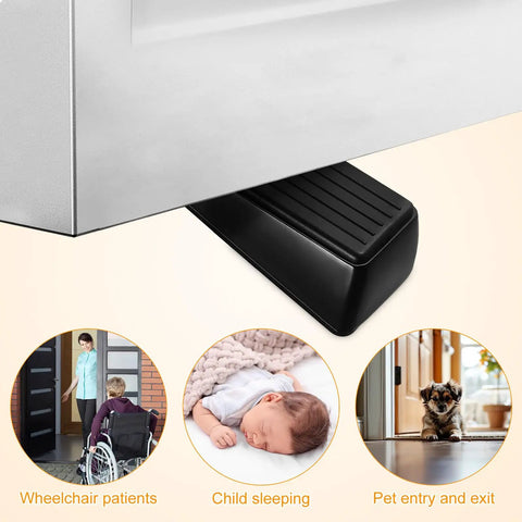Four Pack Built Tough Heavy Duty Door Stoppers Zinc Alloy Wall Protector with non-slip surface wedge shown in use
