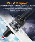 Image of an IP68 waterproof half-inch NPT cable gland securing cables through a panel, showing sealing performance in rainy conditions.