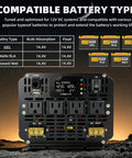 Heavy Duty 4000W Sump Pump Backup Battery System With Pure Sine Wave Output LCD Remote displaying battery compatibility.