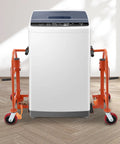 Rock Solid Furniture Moving Kit With 1300 Lb Rating Steel Slider Pads supporting a washing machine on hardwood floors.